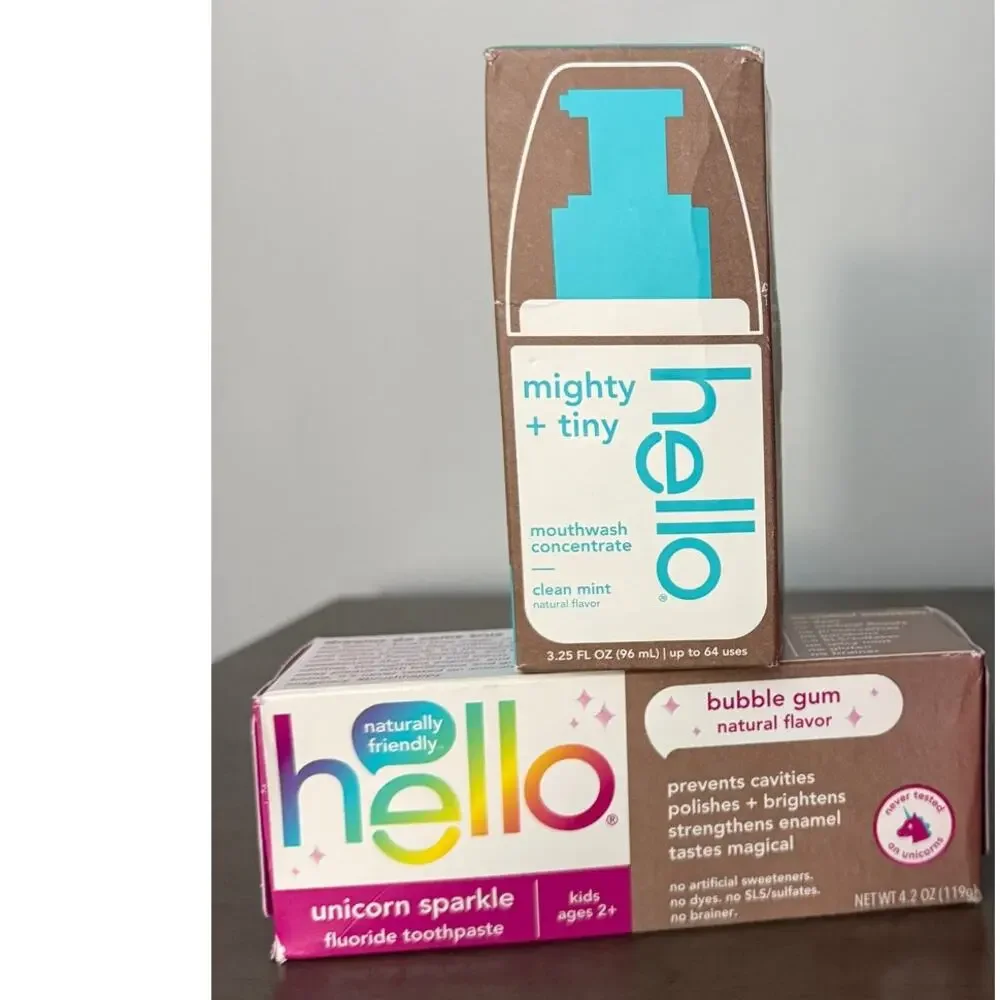 2 PACK + Gift Hello Kids Fluoride Toothpaste, Vegan, Unicorn Sparkle Bubble Gum